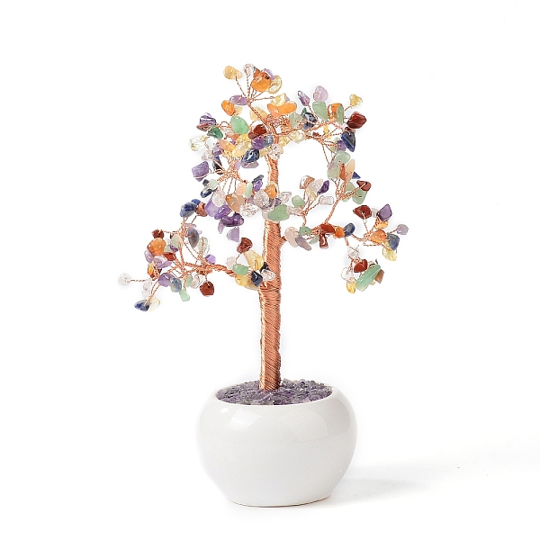 

PandaHall Natural Gemstone Chips with Brass Wrapped Wire Money Tree on Ceramic Vase Display Decorations, for Home Office Decor Good Luck...