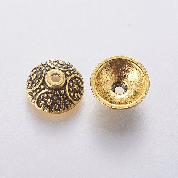 

PandaHall Tibetan Style Alloy Caps, Cadmium Free & Nickel Free & Lead Free, Antique Golden, 10x4mm, Hole: 1.5mm Alloy