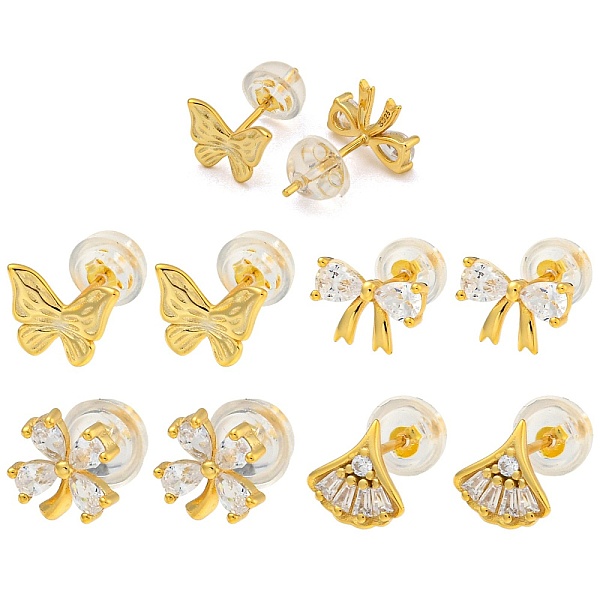 

PandaHall 4Pcs 4 Style 925 Sterling Silver Stud Earrings Set, with Clear Cubic Zirconia, Butterfly & Flower & Leaf & Bowknot, Golden, 8~10mm...