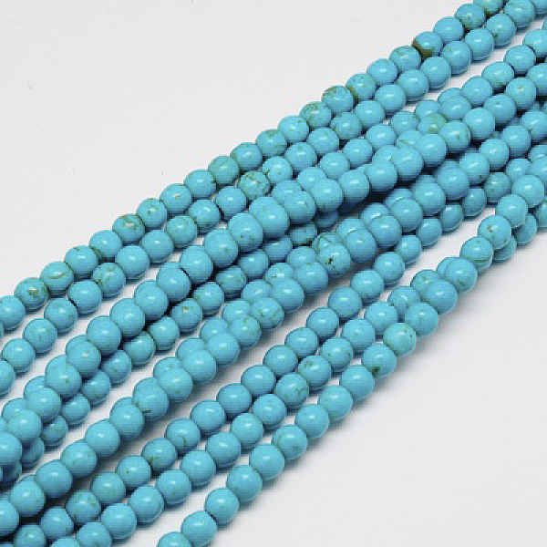 

PandaHall Synthetic Turquoise Beads Strands, Dyed, Round, Dark Cyan, 4mm, Hole: 0.8mm, about 95pcs/strand, 14 inch(35.5cm) Synthetic...