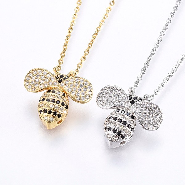 

PandaHall 304 Stainless Steel Pendant Necklaces, with Cubic Zirconia, Bees, Mixed Color, 17.71 inch(45cm), Pendant: 18x20x6mm Cubic Zirconia..., Black