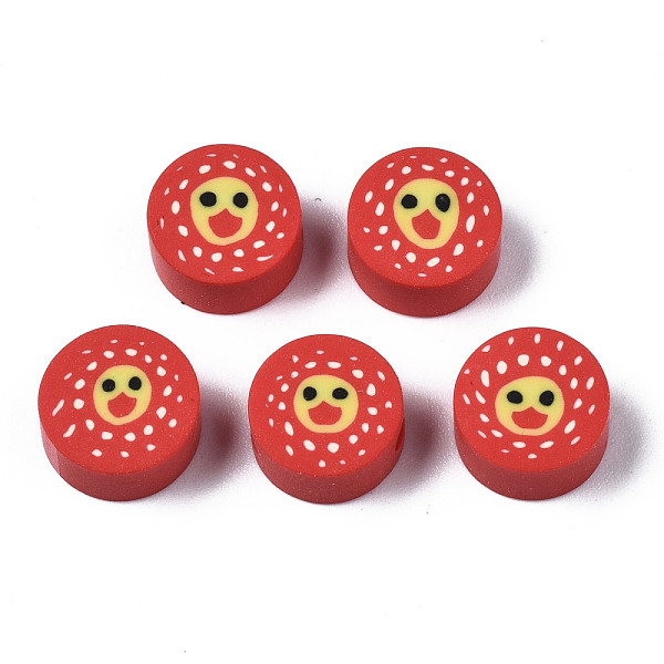 PandaHall Handmade Polymer Clay Beads, for DIY Jewelry Crafts Supplies, Flat Round with Duck, Red, 8.5~9.5x4~5mm, Hole: 1.6mm Polymer Clay...