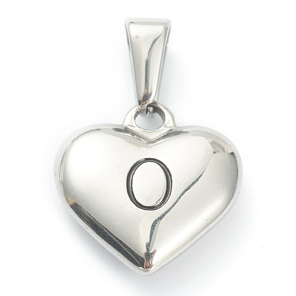 PandaHall 304 Stainless Steel Pendants, Heart with Black Letter, Stainless Steel Color, Letter. O, 16x16x4.5mm, Hole: 7x3mm 304 Stainless...