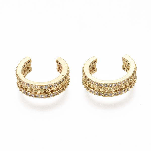 

PandaHall Brass Micro Pave Clear Cubic Zirconia Cuff Earrings, Ring, Real 18K Gold Plated, Nickel Free, 4.5x10mm Brass Clear