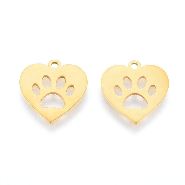 

PandaHall 201 Stainless Steel Charms, Laser Cut Pendants, Heart with Dog Paw Prints , Real 18K Gold Plated, 15x15x1mm, Hole: 1.5mm 201...