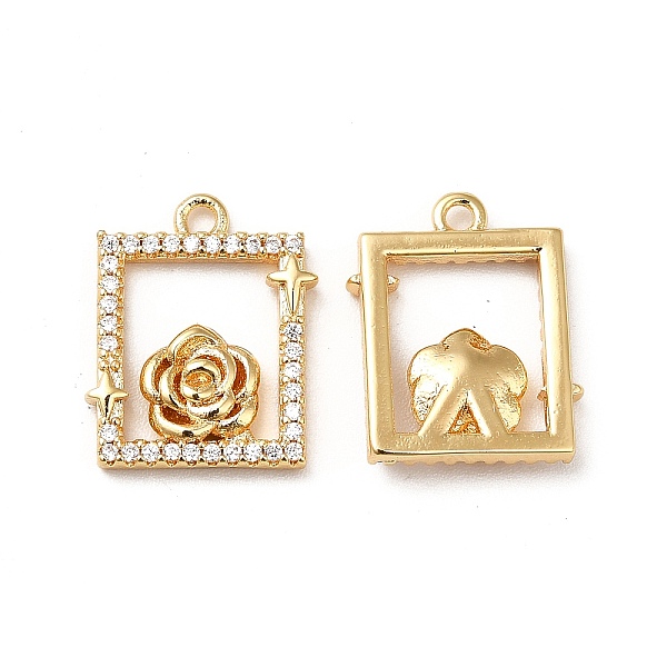 

PandaHall Brass Micro Pave Cubic Zirconia Pendants, Real 18K Gold Plated, Rectangle Frame with Rose Charm, Clear, 15.5x13x3mm, Hole: 1.4mm...