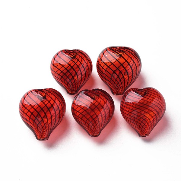 

PandaHall Transparent Handmade Blown Glass Globe Beads, Stripe Pattern, Heart, Dark Red, 22.5~24.5x20~22x15~17mm, Hole: 1.6~2mm Glass Heart