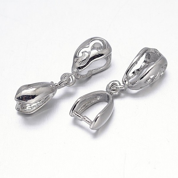 

PandaHall Filigree Rack Plating Brass Pendant Pinch Bails, Platinum, 13x8x5mm, Hole: 8x3mm and 7x4mm, Pin: 1mm Brass