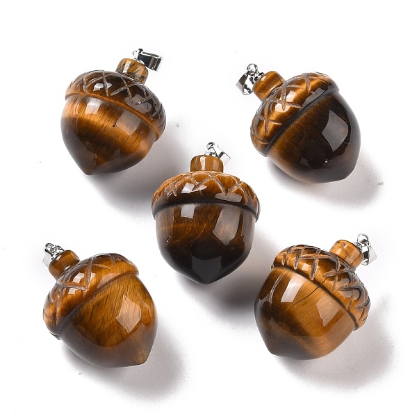 

PandaHall Natural Tiger Eye Pendants, with Rack Plating Brass Findings, Cadmium Free & Lead Free, Real Platinum Plated, Acorns, 29x20~21mm...