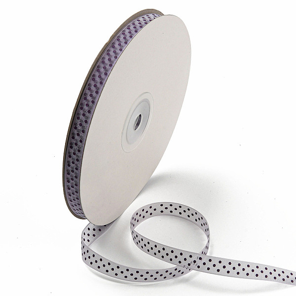 

PandaHall 100 Yards Polka Dot Print Nylon Ribbons, Flat, Purple, 3/8 inch(10mm), about 100 Yards/Roll Nylon Polka Dot Purple