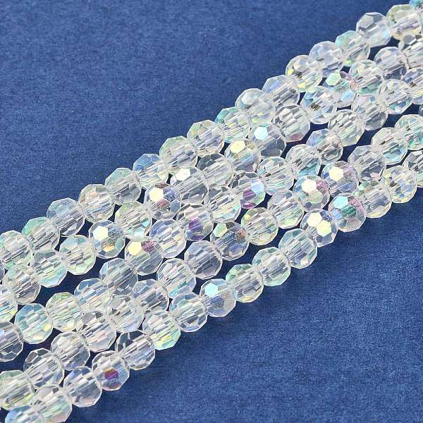 

PandaHall Glass Beads Strands, Faceted(32 Facets) Round, AB Color Plated, White, 4mm, Hole: 1mm, about 88~90pcs/strand, 28~30cm Glass Round...