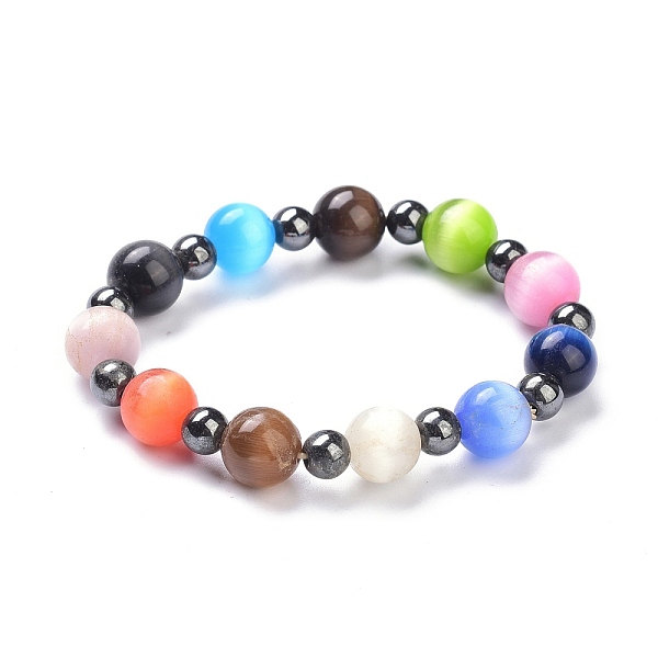

PandaHall Cat Eye Beads Stretch Bracelets, with Synthetic Non-magnetic Hematite, Colorful, Inner Diameter: 2-1/8 inch(5.3cm) Non-magnetic...