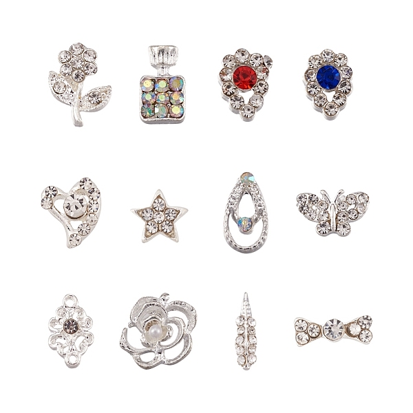 

PandaHall Cheriswelry 60Pcs 12 Colors Zinc Alloy Cabochons, with Rhinestone, for Nail Art Studs and Nail Art Decoration Accessories, Heart &..., Multicolor