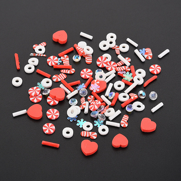 

PandaHall Handmade Polymer Clay Cabochons, Fashion Nail Art Decoration Accessories, with Acrylic Rhinestone, Mixed Shapes, Red...