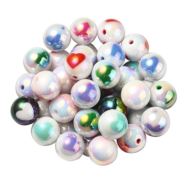 

PandaHall UV Plating Rainbow Iridescent Acrylic Beads, Round with Heart Pattern, Mixed Color, 16x15mm, Hole: 3mm Acrylic Round Multicolor