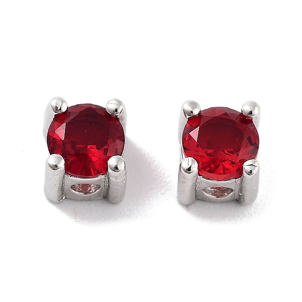 

PandaHall Rhodium Plated Real Platinum Plated 925 Sterling Silver Bead, with Cubic Zirconia, Flat Round, with S925 Stamp, Dark Red, 4x4x4mm...