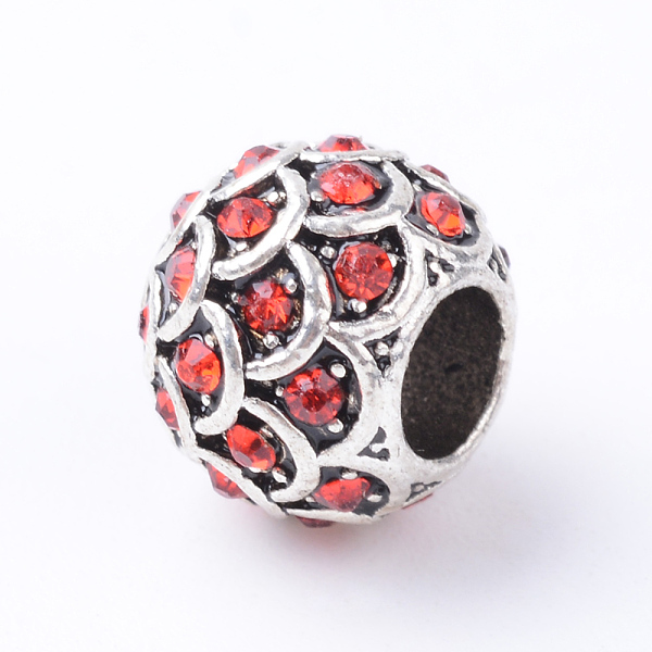 

PandaHall Alloy Rhinestone European Beads, Large Hole Beads, Rondelle, Antique Silver, Light Siam, 10~11x8.5mm, Hole: 4.5mm Alloy+Rhinestone..., Red