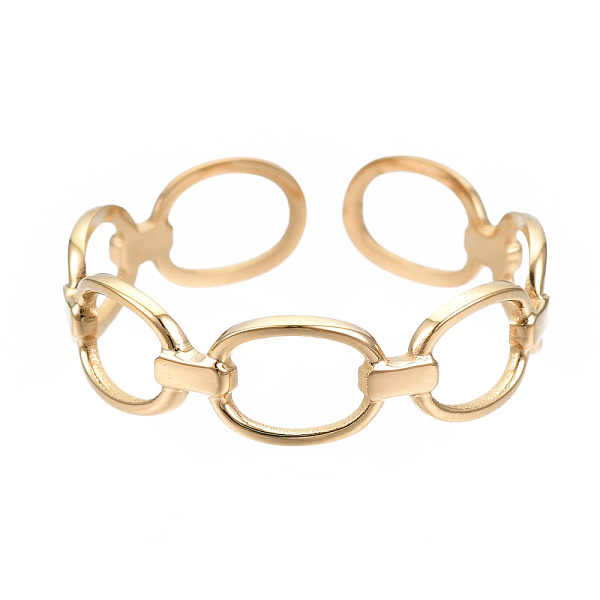 

PandaHall 304 Stainless Steel Oval Wrap Open Cuff Ring, Chunky Hollow Ring for Women, Golden, US Size 8 1/4(18.3mm) 304 Stainless Steel