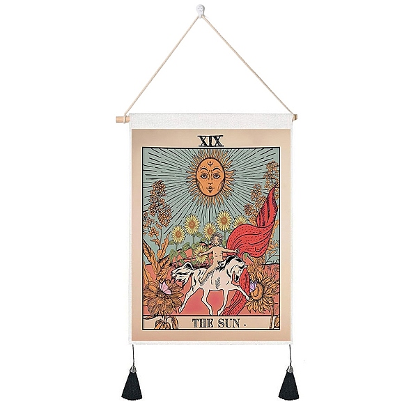 

PandaHall Tarot Pattern Polycotton Wall Hanging Tapestry, Vertical Tapestry, with Wood Rod & Iron Traceless Nail & Cord, for Home Decoration...