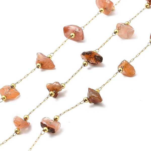 

PandaHall Ion Plating(IP) 316 Surgical Stainless Steel Paperclip Chains, with Natural Carnelian Nuggets Beads, Soldered, Real 18K Gold...