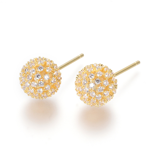 Brass Micro Pave Clear Cubic Zirconia Stud Earrings