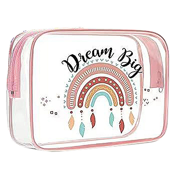 PandaHall Bohemian Rainbow Pattern Transparent PVC Cosmetic Pouches, Waterproof Clutch Bag, Toilet Bag for Women, Colorful, 20x15.5x6cm...