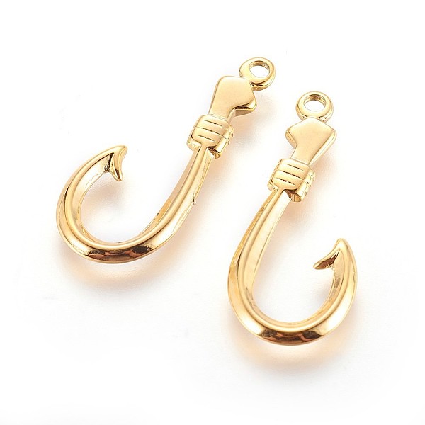 

PandaHall 304 Stainless Steel Hook and S-Hook Clasps, Ion Plating (IP), Fish Hook Charms, Golden, 37x15.5x2.5mm, Hole: 2.5mm 304 Stainless...