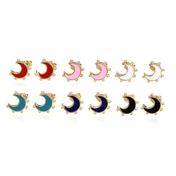 

PandaHall Brass Enamel Stud Earrings, with Ear Nuts, Nickel Free, Moon, Real 16K Gold Plated, Mixed Color, 12.5x10mm, Pin: 0.8mm Brass Moon..., Multicolor