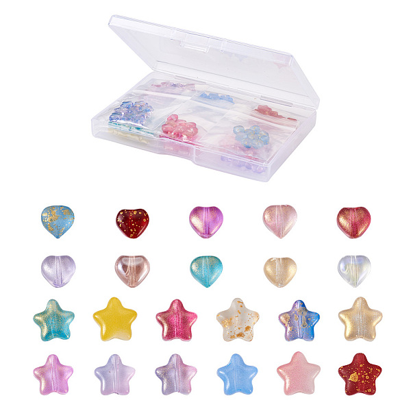 

PandaHall Cheriswelry 220Pcs 22 Style Transparent Spray Painted Glass Beads, with Glitter Powder, Heart, Star, Mixed Color, 10pcs/style..., Multicolor
