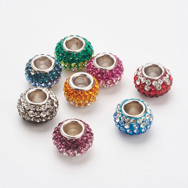 

PandaHall Austrian Crystal European Beads, Large Hole Beads, 925 Sterling Silver Core, Rondelle, Mixed Color, 11.5x7.5mm, Hole: 4.5mm..., Multicolor