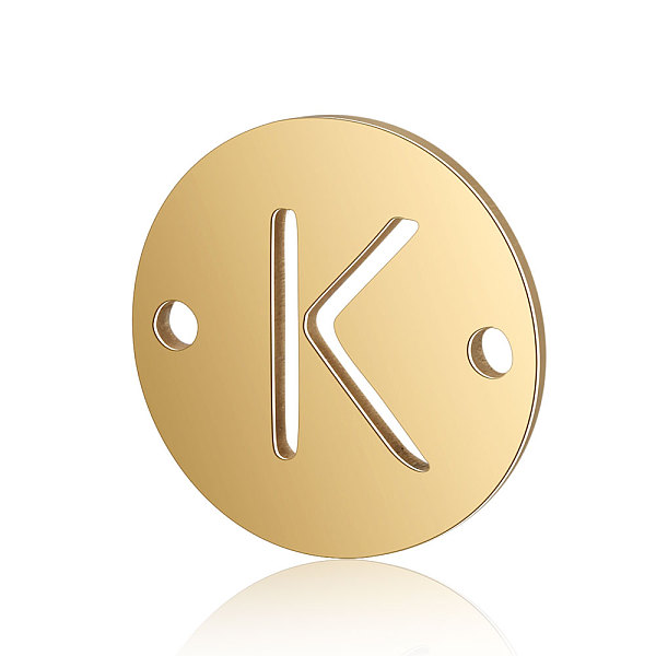 

PandaHall Titanium Steel Links connectors, Flat Round with Letter, Golden, Letter.K, 12x0.8mm, Hole: 0.8mm Titanium Steel Flat Round