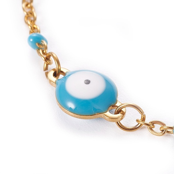 

PandaHall 304 Stainless Steel Enamel Cable Link Chain Bracelets, with Lobster Claw Clasps, Evil Eye, Golden, Deep Sky Blue, 6-3/4 inch~6-7/8...