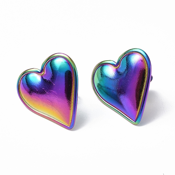 

PandaHall Ion Plating(IP) 304 Stainless Steel Heart Stud Earrings for Women, Rainbow Color, 21x20mm, Pin: 0.7mm 304 Stainless Steel Heart