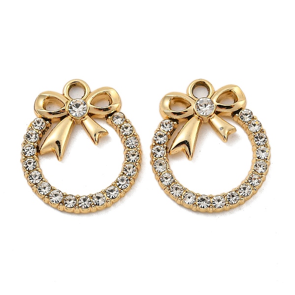 

PandaHall UV Plating Alloy Rhinestone Pendants, Flat Round with Bowknot, Golden, 21x18x3mm, Hole: 2mm Alloy+Rhinestone Flat Round Clear