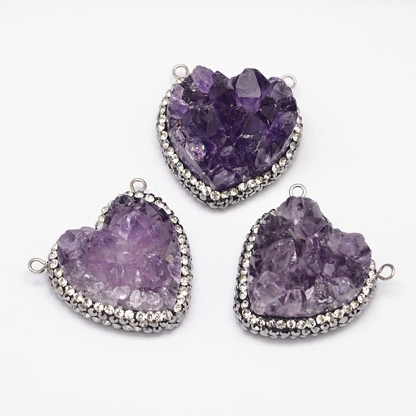

PandaHall Heart Natural Druzy Amethyst Pendants, with Rhinestone and Brass Findings, Platinum, 29~30x29x11~14mm, Hole: 2mm Amethyst Heart..., Purple