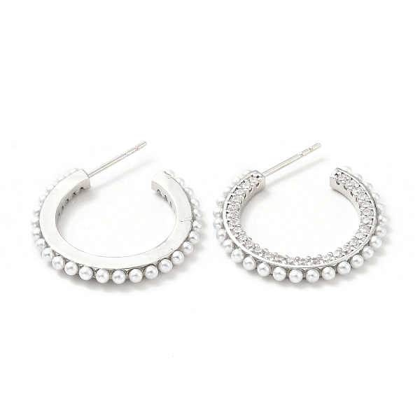 

PandaHall Clear Cubic Zirconia C-Shaped Stud Earrings with Acrylic Pearl, Brass Half Hoop Earrings for Women, Cadmium Free & Lead Free...