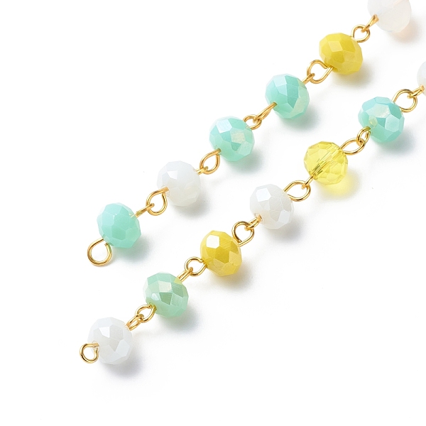 

PandaHall Handmade Electroplate Glass Faceted Rondelle Beaded Chains, with Iron Eye Pins, Unwelded, Yellow, 13.5x8mm, about 3.28 Feet...