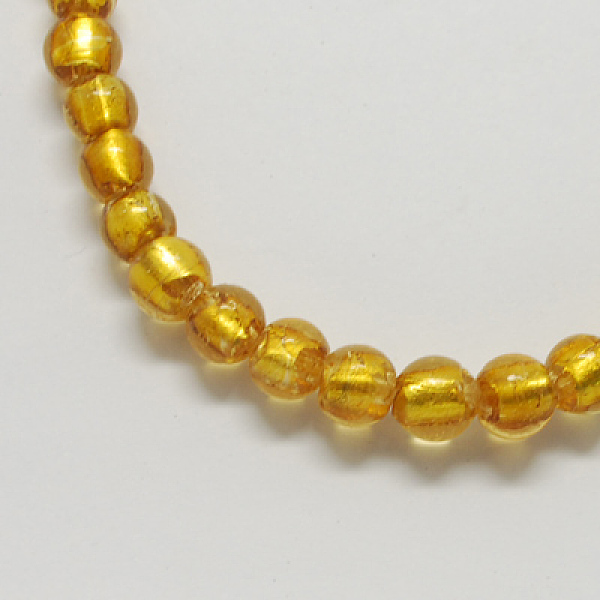 

PandaHall Handmade Silver Foil Glass Beads, Round, Goldenrod, 7.5~8.5mm, Hole: 1mm Silver Foil Round Gold