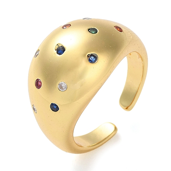 

PandaHall Plating Brass Micro Pave Cubic Zirconia Open Cuff Rings, Real 18K Gold Plated, Colorful, Adjustable Brass+Cubic Zirconia