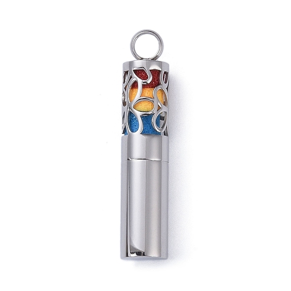 

PandaHall Openable 304 Stainless Steel Perfume Bottle Pendants, with Perfume Pad, Column with Flower Charm, Stainless Steel Color, 47x9.5mm...