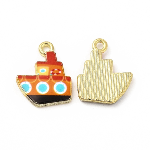 

PandaHall Rack Plating Alloy Pendants, Printed, Lead Free & Cadmium Free & Nickel Free, Ship Charm, Light Gold, Orange, 18.5x15x2mm, Hole...