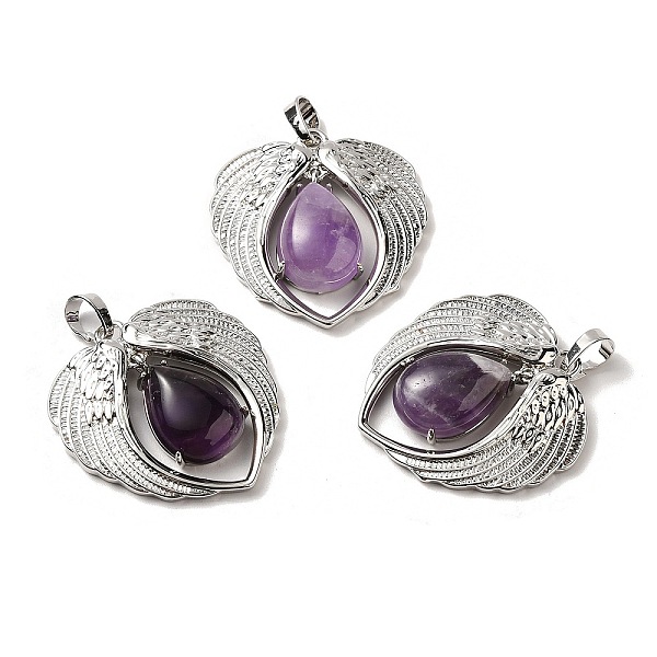 

PandaHall Natural Amethyst Teardrop Pendants, Wing Charms, with Rack Plating Platinum Plated Brass Findings, Lead Free & Cadmium Free...