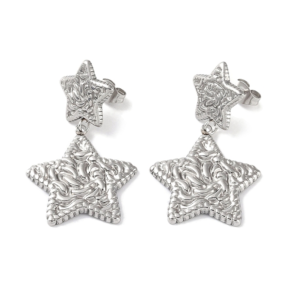 

PandaHall Texture Star 304 Stainless Steel Dangle Earrings, Stud Earring for Women, Stainless Steel Color, 37x22.5mm 304 Stainless Steel...