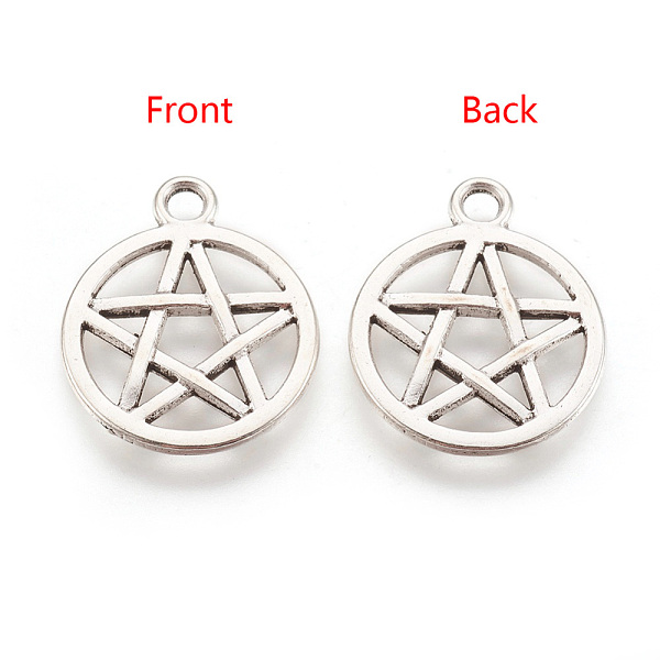 

PandaHall Tibetan Style Alloy Flat Round with Star Charms, Wicca Charms, Pentacle, Lead Free & Nickel Free, Antique Silver, 20.5x16.9x1.7mm...
