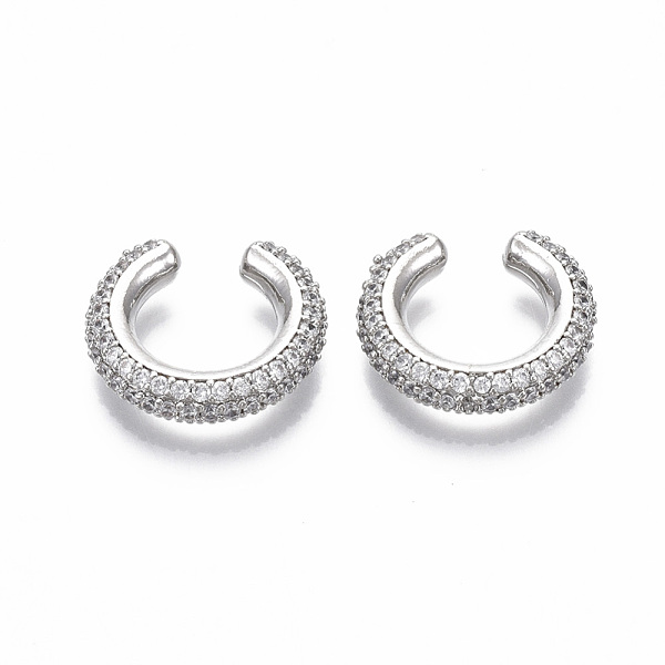 

PandaHall Brass Micro Pave Clear Cubic Zirconia Cuff Earrings, Nickel Free, Ring, Real Platinum Plated, 4x10.5mm Brass Clear