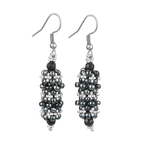 

PandaHall Oval Glass Seed Dangle Earrings, with Synthetic Blue Goldstone Beads, Black, 51.5x10.5mm Glass Oval Black