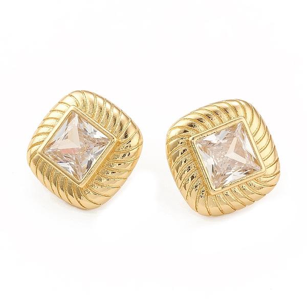 

PandaHall Clear Cubic Zirconia Rhombus Stud Earrings, Rack Plating Brass Jewelry for Women, Cadmium Free & Lead Free, Real 18K Gold Plated...