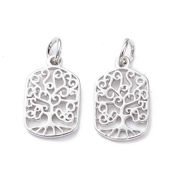 

PandaHall Rack Plating Brass Pendants, with Jump Ring, Lead Free & Cadmium Free, Hollow, Rectangle with Tree of Life Charm, Platinum...