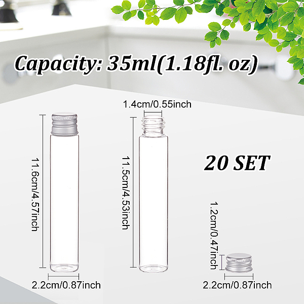 

PandaHall Glass Empty Cosmetic Containers, with Aluminum Screw Top Lids, Clear, 2.2x11.6cm, Inner Diameter: 1.4cm, Capacity: 35ml(1.18fl....