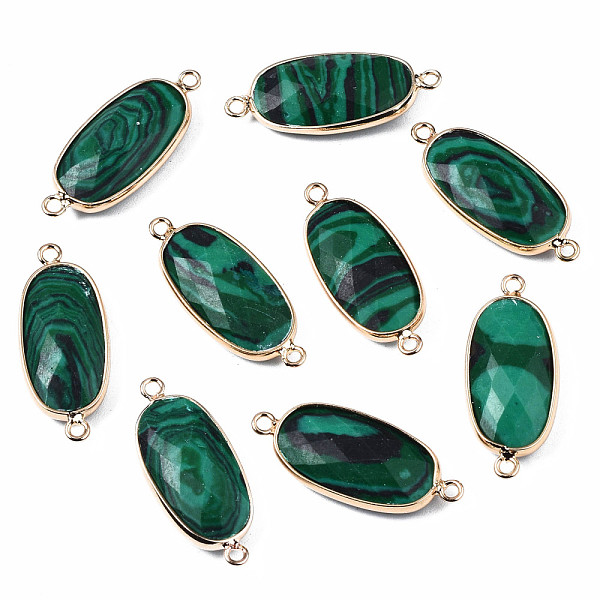 

PandaHall Synthetic Malachite Link Connectors, with Golden Plated Brass Edge and Loop, Faceted, Oval, 27~28x11.5x5mm, Hole: 1.5mm Malachite...
